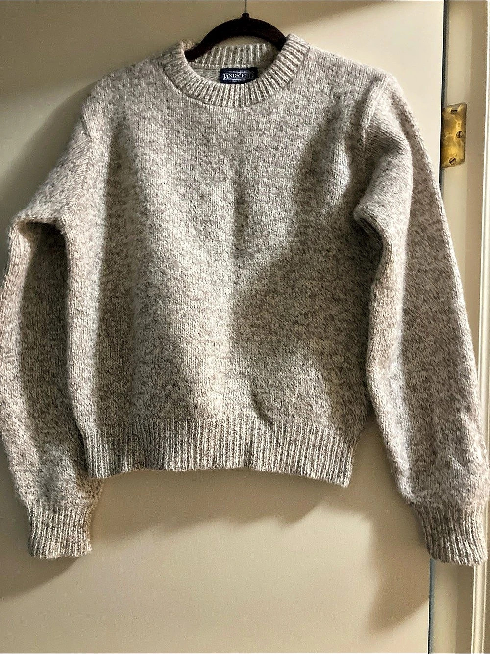 Vintage Lands’ End Oatmeal Marled Wool Chunky Knit Sweater Women’s Size L